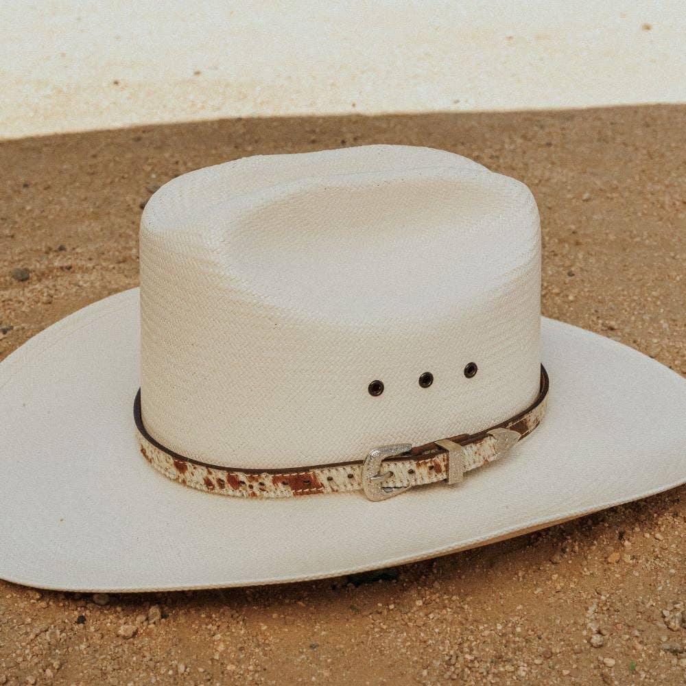 Cowhide Hat Band with Silver Buckle - Branson: Cowhide Hat Band with Silver Buckle - Branson