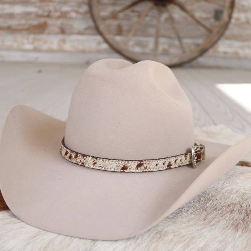 Cowhide Hat Band with Silver Buckle - Branson: Cowhide Hat Band with Silver Buckle - Branson