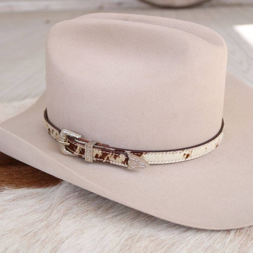 Cowhide Hat Band with Silver Buckle - Branson: Cowhide Hat Band with Silver Buckle - Branson