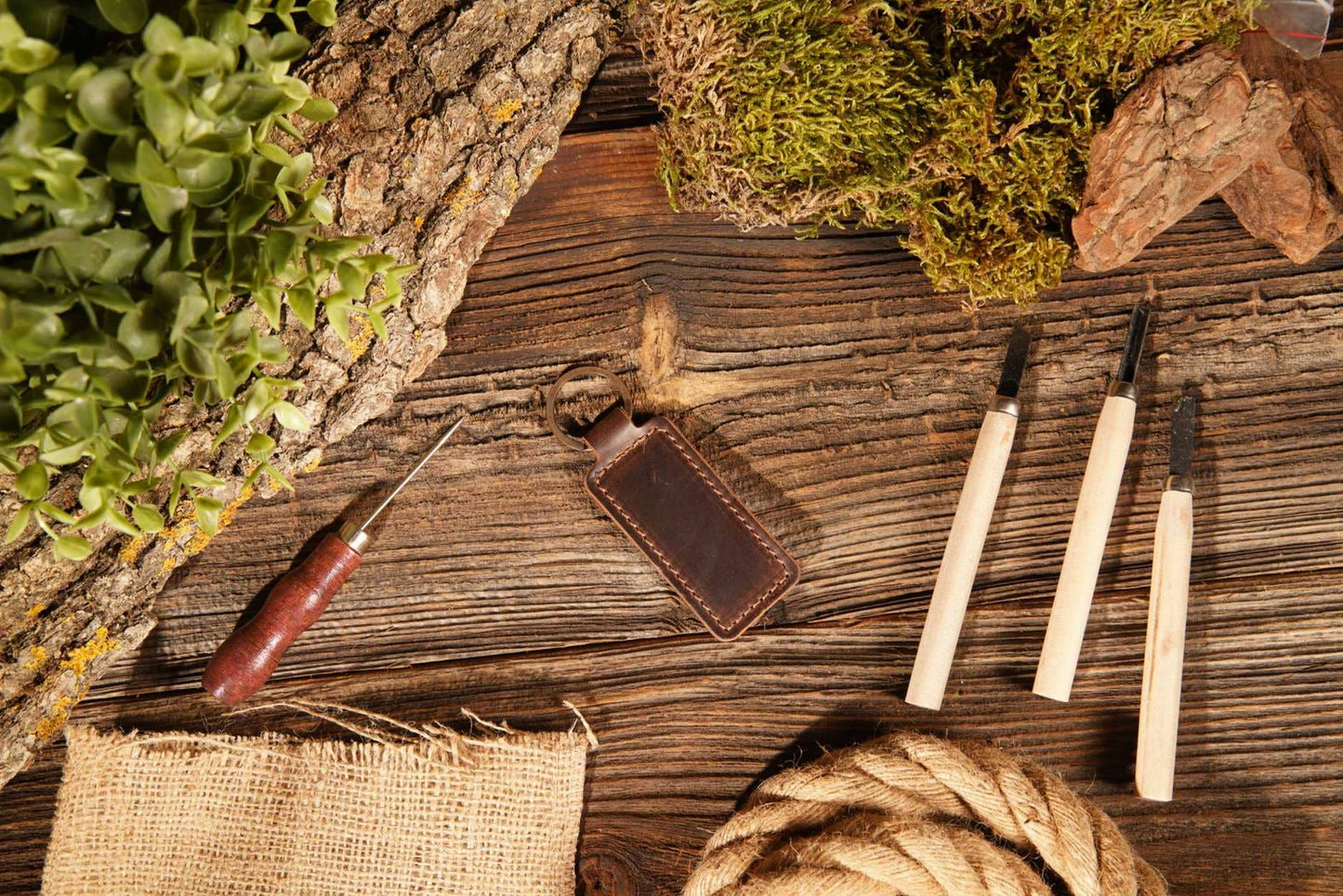 Leather Keychain, Geniune Leather Keychain: Black