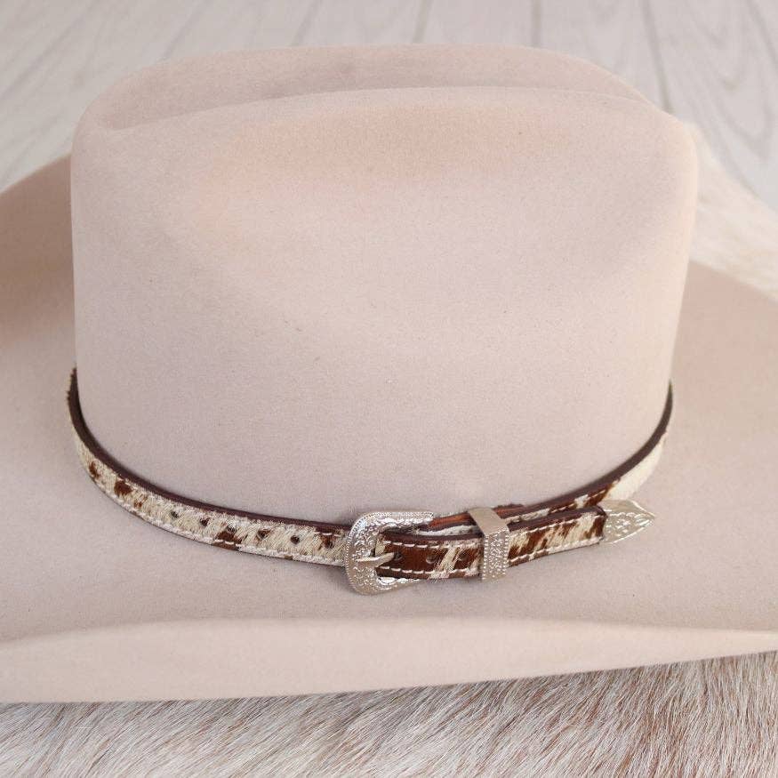 Cowhide Hat Band with Silver Buckle - Branson: Cowhide Hat Band with Silver Buckle - Branson