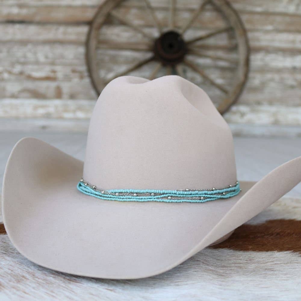 Dusty Blue Multi-Strand Beaded Hat Band