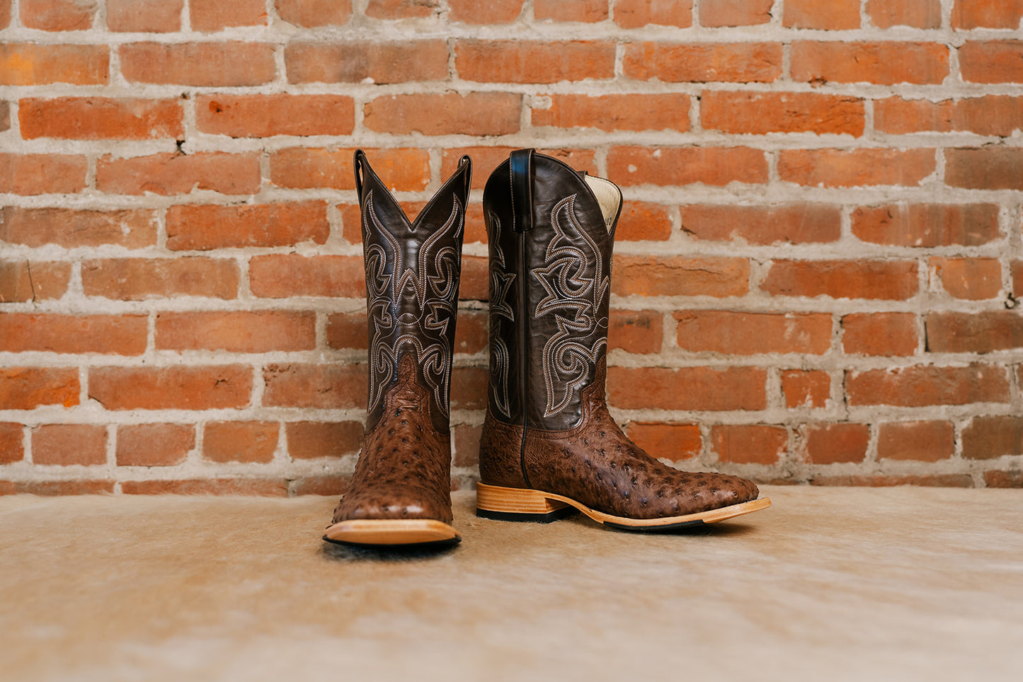 Kango Tobacco Full Quill Ostrich - Square Toe