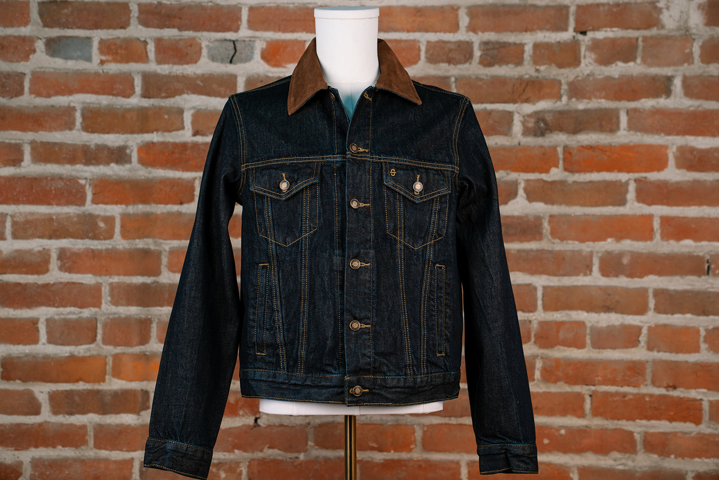 Suede Collar Raw Denim Jacket