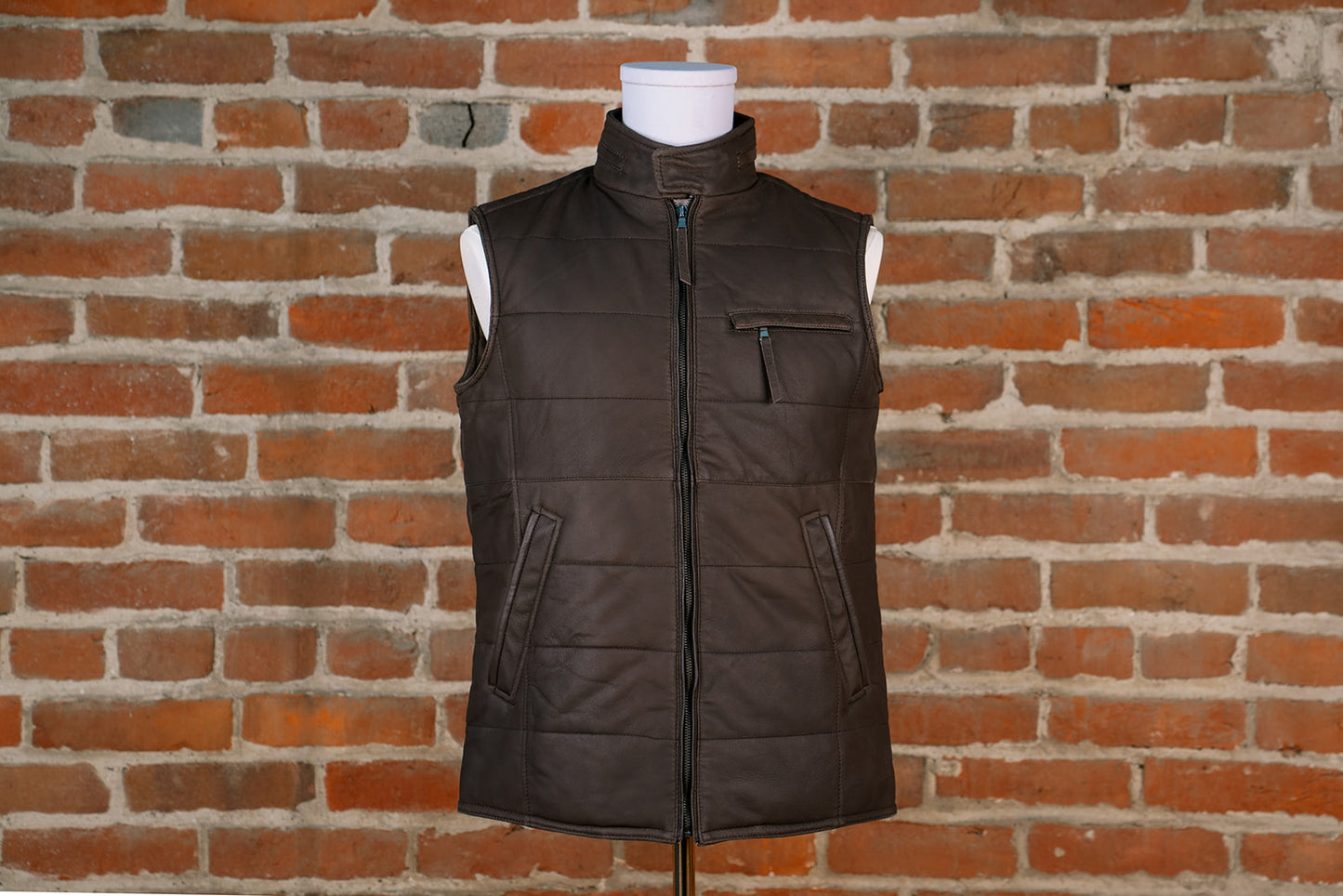 Leather puffy vest